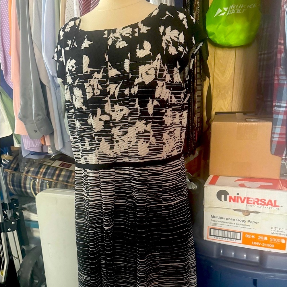 Elle Black and White Midi Dress - Picture 2 of 13